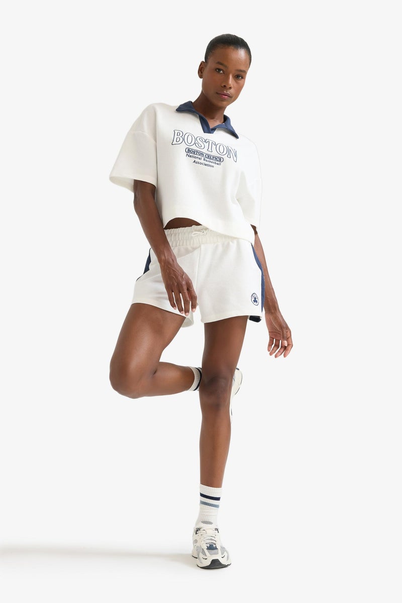 DeFacto Beige Woman DeFactoFit NBA Boston Celtics Standard Fit Waffle Shorts Casual - Image 3
